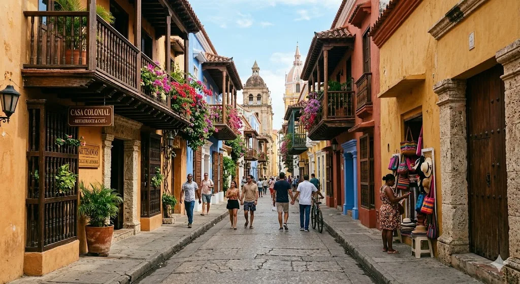 Calles coloniales del Casco Antiguo de Cartagena de Indias — tour desde Ecuador con AQT