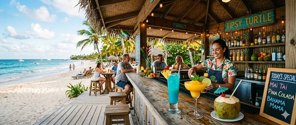 Bar de playa tropical Punta Cana — todo incluido con AQT Ecuador